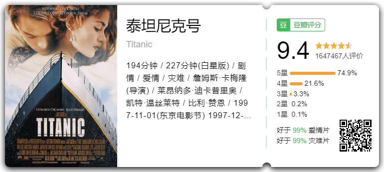 《泰坦尼克号》豆瓣评分