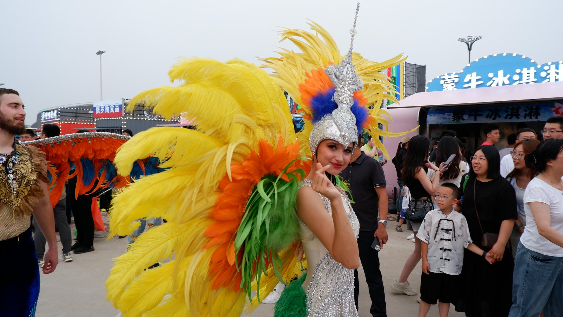 woman dressed in a colorful costume at a carnival